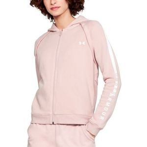 under armour ua rival fleece pink and white full zip hoodie